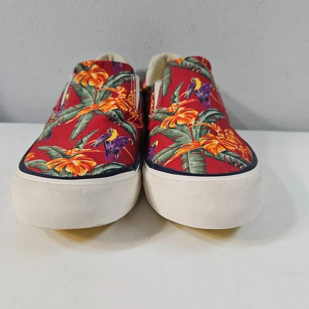 Seavees Womens Hawthorne Slip On Magnum Shoes Size 5 Red Hawaiian Bird‎ Poplin